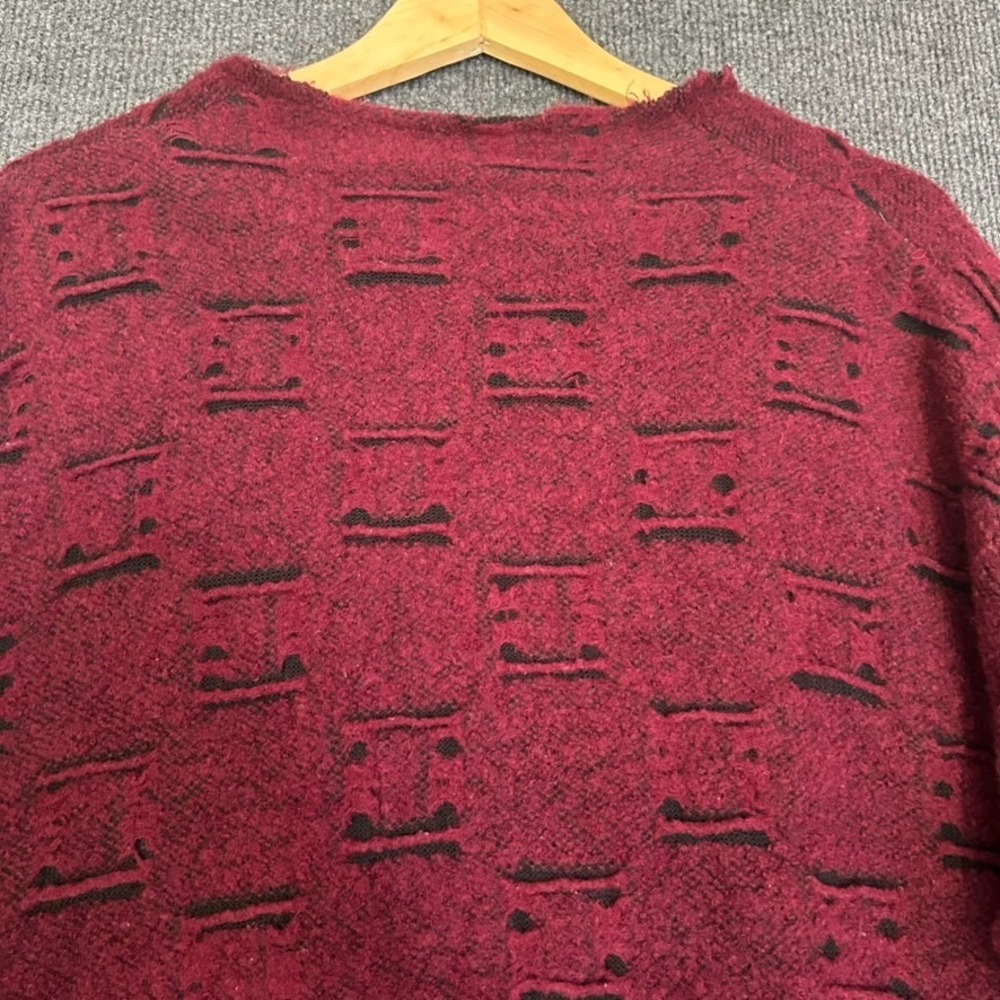 J Jill Womens M Cardigan Wool Sweater Distressed Oversized Burgundy Long Sleeve - Picture 6 of 12